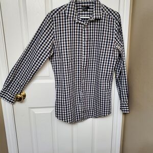 Bar III Men's Black, Blue and White Checkered Shirt  - No Holes or Stains